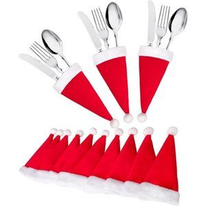 38Ct Christmas Santa Hats Silverware Holders -Xmas Party Dinner Table Dinnerware